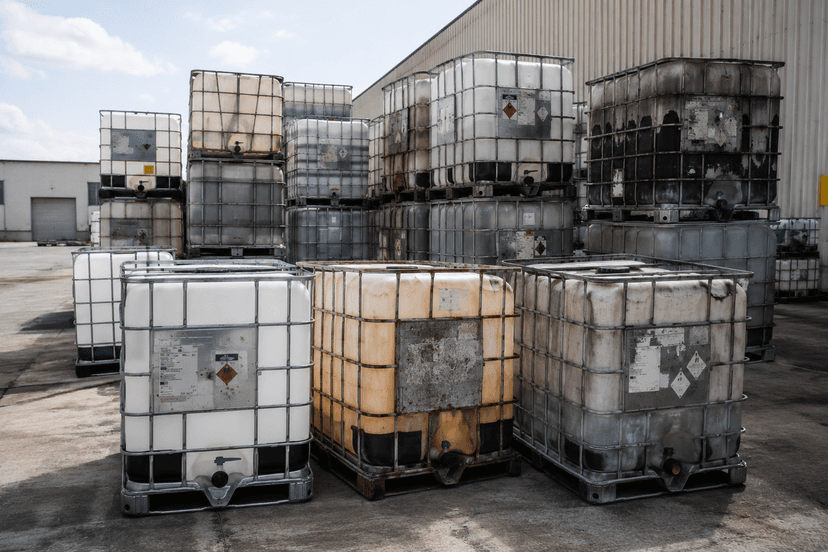 Used IBC totes collected for recycling